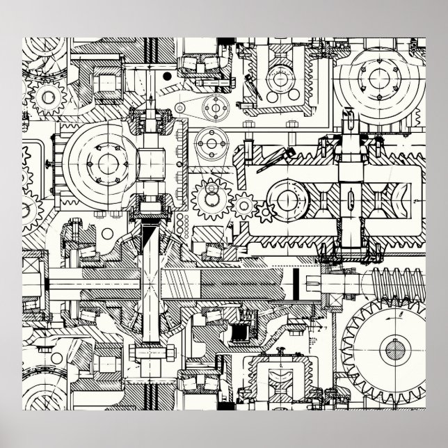 Worm Gears: Seamless Technical Machinery. Poster (Front)