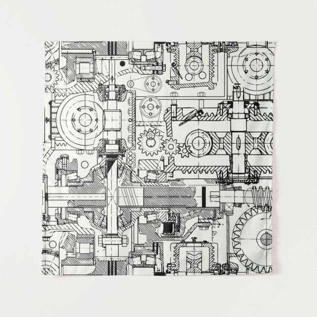 Worm Gears: Seamless Technical Machinery. Tapestry (Front)