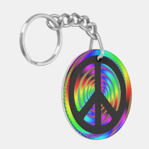 Worm Hole with Black Peace Sign Key Ring