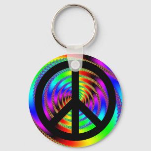 Worm Hole with Black Peace Sign Key Ring