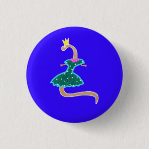 Worm in a green dress and a crown  3 cm round badge