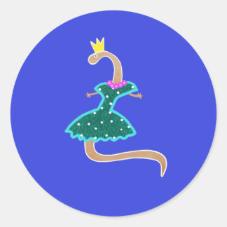 Worm in a green dress and a crown classic round sticker