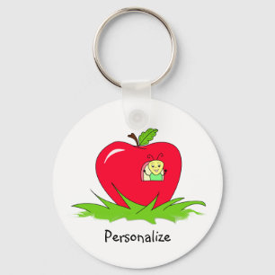 Worm In Red Apple With Name Key Ring