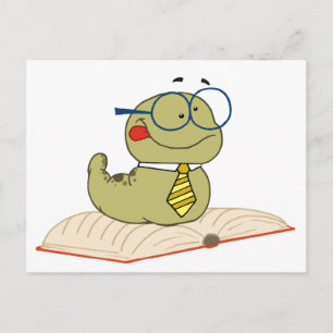 Worm On A Book Wearing Glasses Postcard