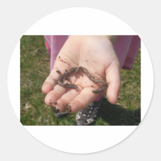 worms in childs hands classic round sticker
