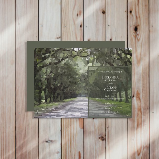 Wormsloe Venue Green Live Oak Canopy Wedding Invitation (Creator Uploaded)