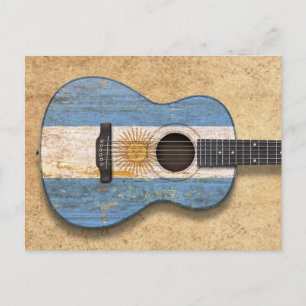 Worn Argentinian Flag Acoustic Guitar Postcard