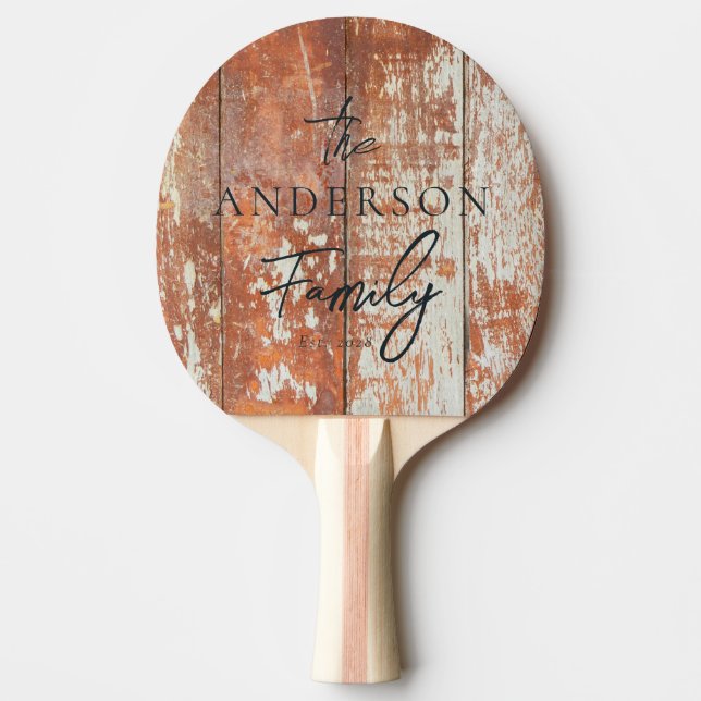 Worn Barn Wood Hand Written Family Name Ping Pong Paddle (Front)