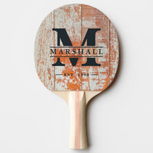 Worn Barn Wood Monogram & Name Overlay Ping Pong Paddle