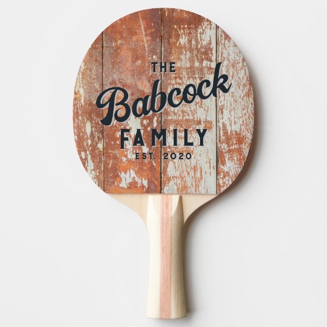 Worn Barn Wood Retro Family Name & Year Ping Pong Paddle (Front)