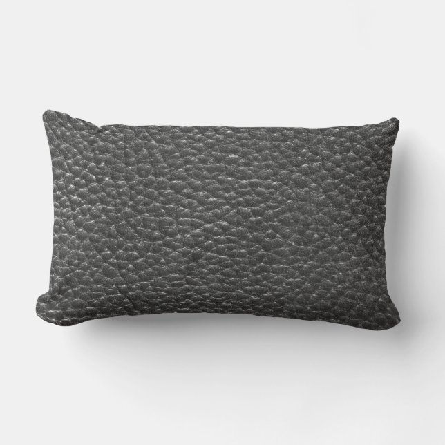 Worn Black Faux Leather Lumbar Cushion (Front)