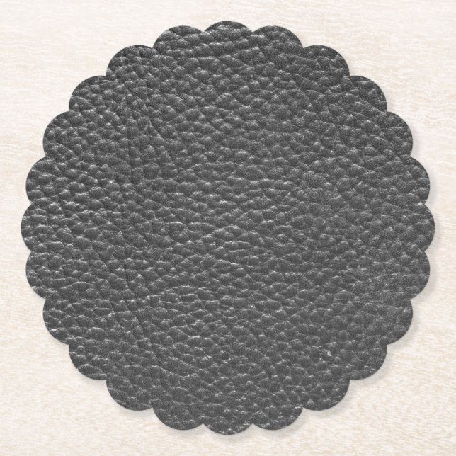 Worn Black Faux Leather Paper Coaster (Front)