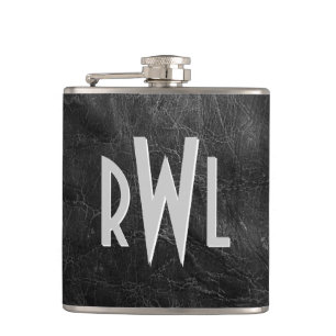 Worn Black Leather Hip Flask