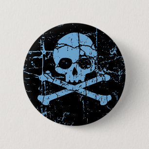 Worn Blue Skull and Crossbones 6 Cm Round Badge