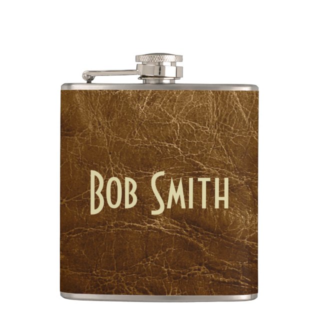 Worn Brown Leather Hip Flask (Front)