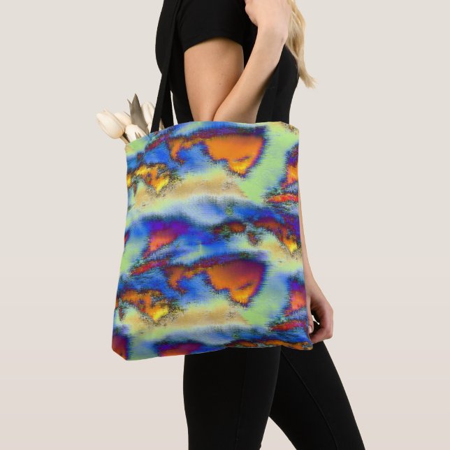Worn clouds on orange, drizzled texture or offset  tote bag (Close Up)
