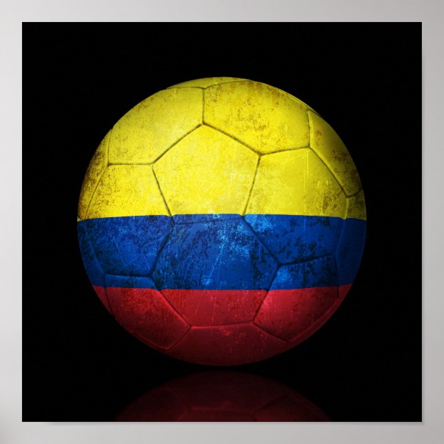 Worn Colombian Flag Football Soccer Ball Poster (Front)