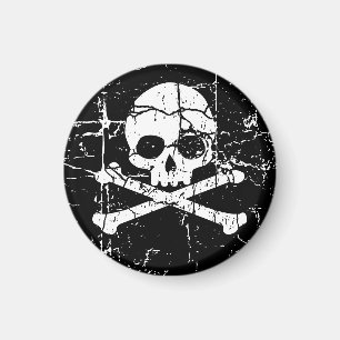 Worn Cracked Skull and Crossbones Magnet