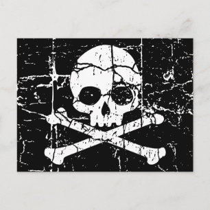 Worn Cracked Skull and Crossbones Postcard
