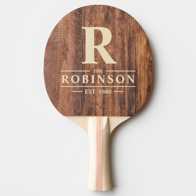 Worn Cutting Board Family Name & Initial Ping Pong Paddle (Front)