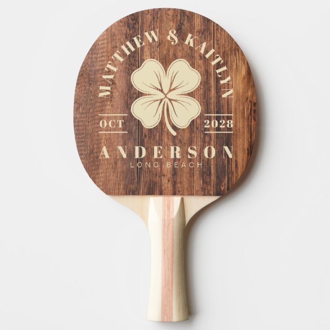 Worn Cutting Board Irish Clover Wedding Crest Ping Pong Paddle (Front)