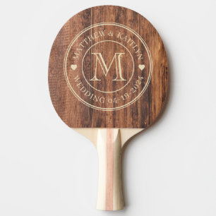 Worn Cutting Board Wedding Monogram Heart Ping Pong Paddle