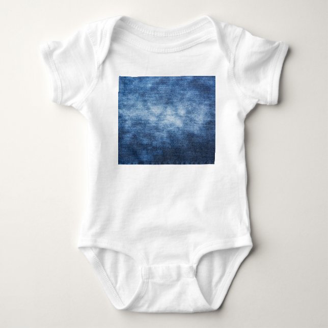 Worn denim fabric, textured background. baby bodysuit (Front)