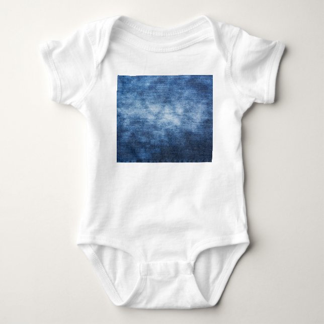 Worn denim fabric, textured background. baby bodysuit (Front)