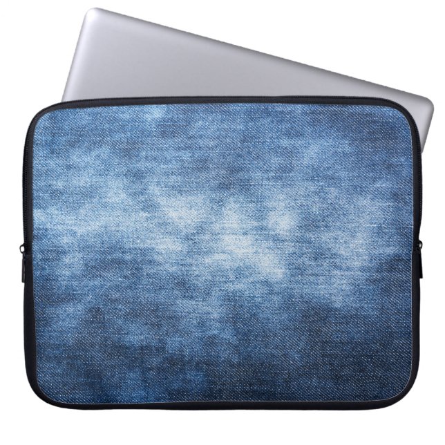 Worn denim fabric, textured background. laptop sleeve (Front)