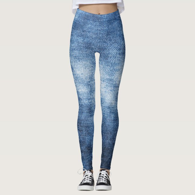 Worn denim fabric, textured background. leggings (Front)