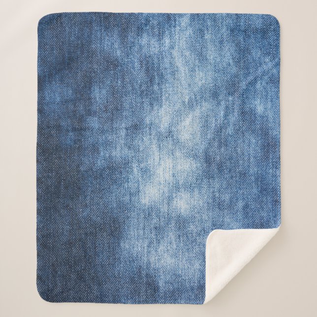 Worn denim fabric, textured background. sherpa blanket (Front)