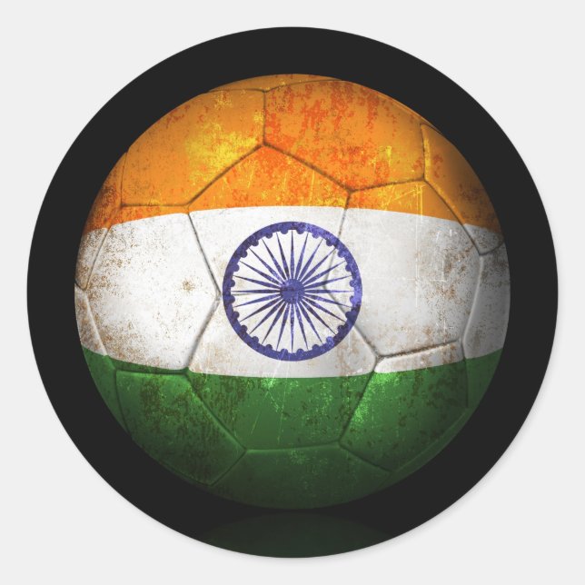 Worn Indian Flag Football Soccer Ball Classic Round Sticker (Front)