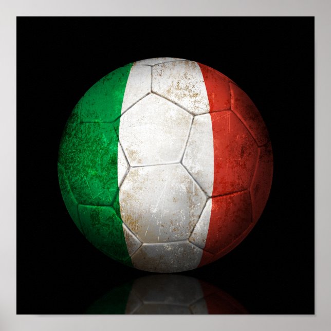 Worn Italian Flag Football Soccer Ball Poster (Front)