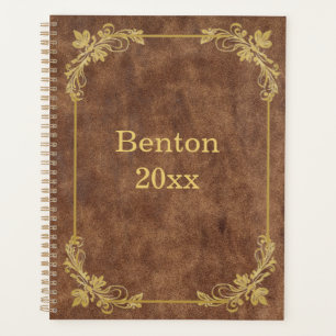 Worn Leather with Gold Frame Planner