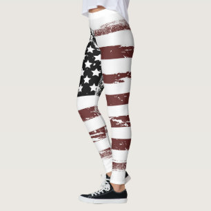 Worn Look Faded USA Flag Leggings