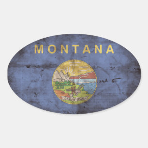 Worn Montana Flag; Oval Sticker
