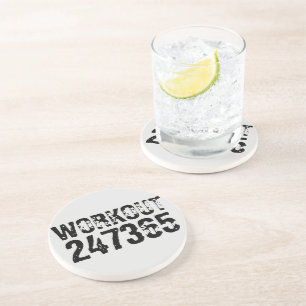Worn out and scratched text Workout 247365 black Coaster
