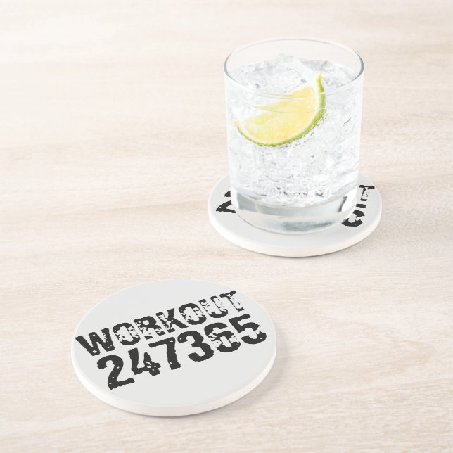 Worn out and scratched text Workout 247365 black Coaster (Side)