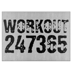 Worn out and scratched text Workout 247365 black Cutting Board