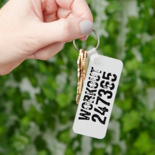 Worn out and scratched text Workout 247365 black Key Ring