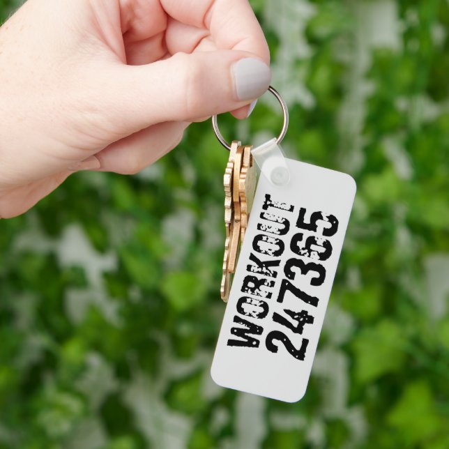 Worn out and scratched text Workout 247365 black Key Ring (Hand)