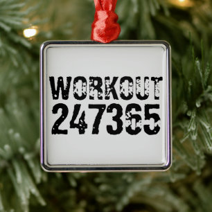 Worn out and scratched text Workout 247365 black Metal Tree Decoration