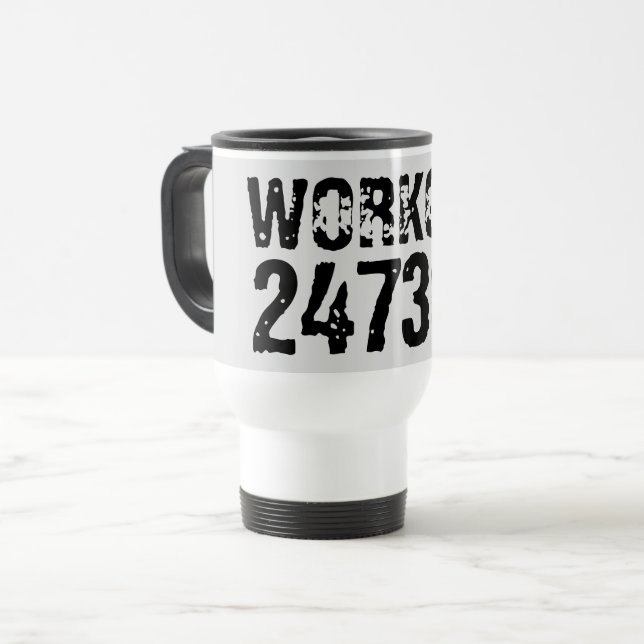 Worn out and scratched text Workout 247365 black Travel Mug (Front Left)
