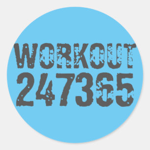 Worn out and scratched text Workout 247365 blue Classic Round Sticker