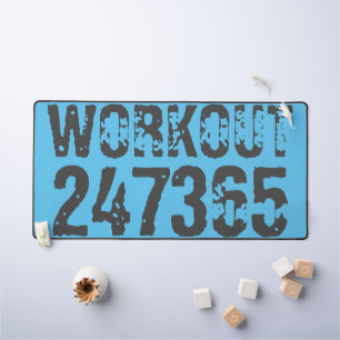 Worn out and scratched text Workout 247365 blue Desk Mat