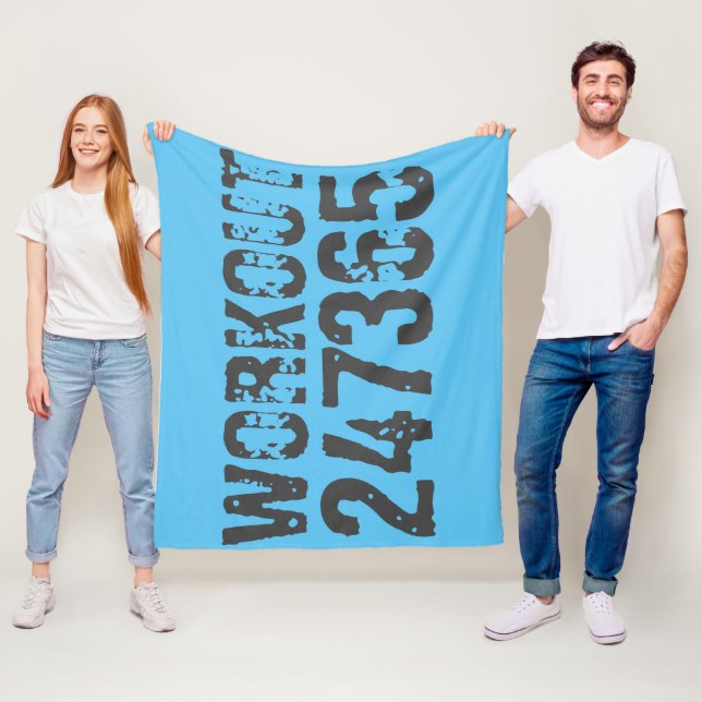 Worn out and scratched text Workout 247365 blue Fleece Blanket (In Situ)