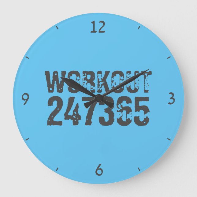 Worn out and scratched text Workout 247365 blue Large Clock (Front)