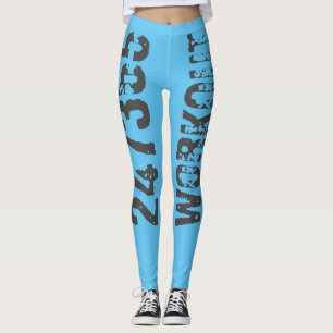 Worn out and scratched text Workout 247365 blue Leggings