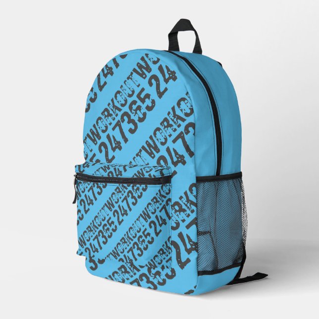 Worn out and scratched text Workout 247365 blue Printed Backpack (Back Corner Right)