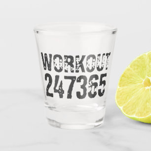Worn out and scratched text Workout 247365 blue Shot Glass